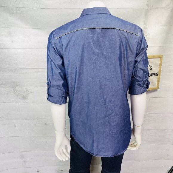 INC International Concept Macys Blue Roll Tab Sleeve Shoulder Tab Shirt Sz L NEW - Picture 4 of 12